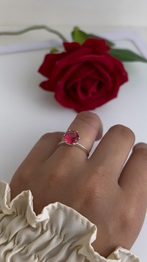 solitário delicado pedra rosa T 15/ T 21 07