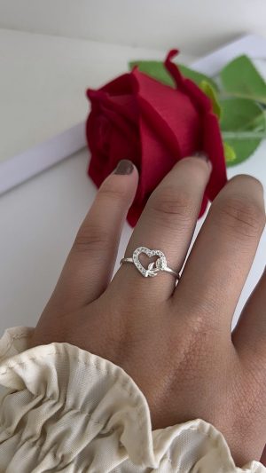 anel coração com rosa T 16-17 07