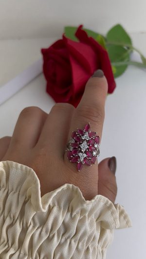 anel pedra rosa cravejado T 19 07