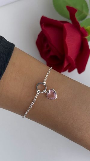 pulseira zicornia rosa coração rosa 006